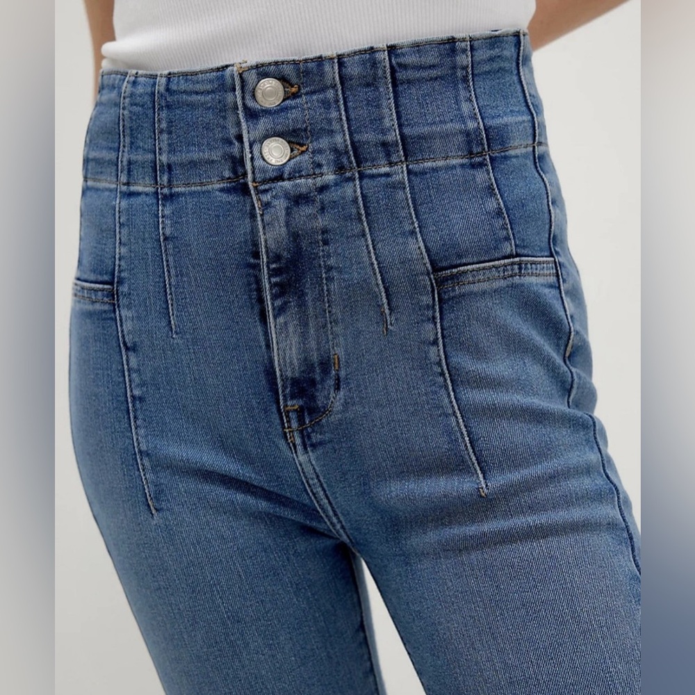 Free People We The Free Sunburst Blue Jayde Ultra High Rise Flare Leg Jeans 29 - Picture 5 of 16